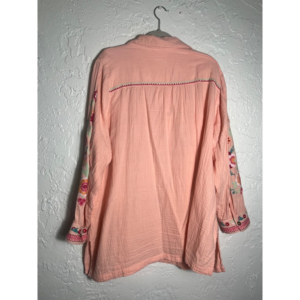 Soft Surroundings Altura Tunic 3X Coral Floral Embroidered Gauze Boho Blouse - Picture 3 of 6